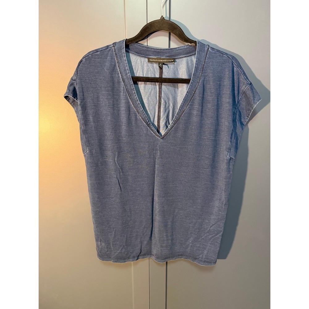 White House Black Market Blue Washed V Neck T Shirt Top Womens Medium‎ M